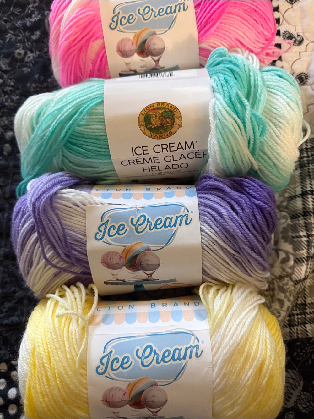 Ice Cream  - Lion Brand - 4 skeins - Lemon Grape Birthday Cake and Mint